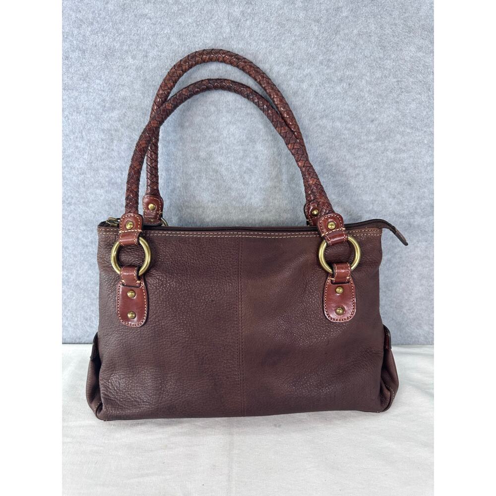VTG Fossil Brown Pebbled Leather Braided Strap Shoulder Bag BOHO Classic Tote - Picture 2 of 7